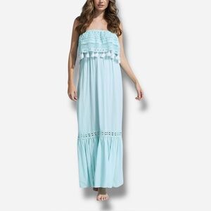 🌸New🌸 Debbie Katz Lina Boho Eyelet Ruffle Cover-up Maxi Dress Medium